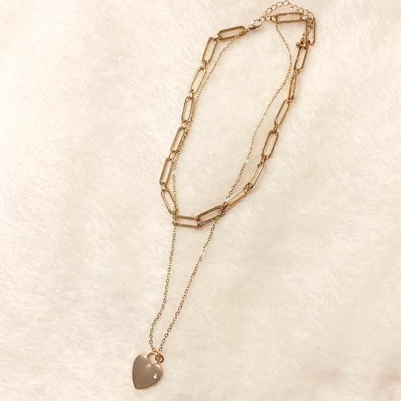SOLD NWOT Layered Heart Pendant Chain Faux Gold Faux Diamond Necklace - Picture 2 of 5